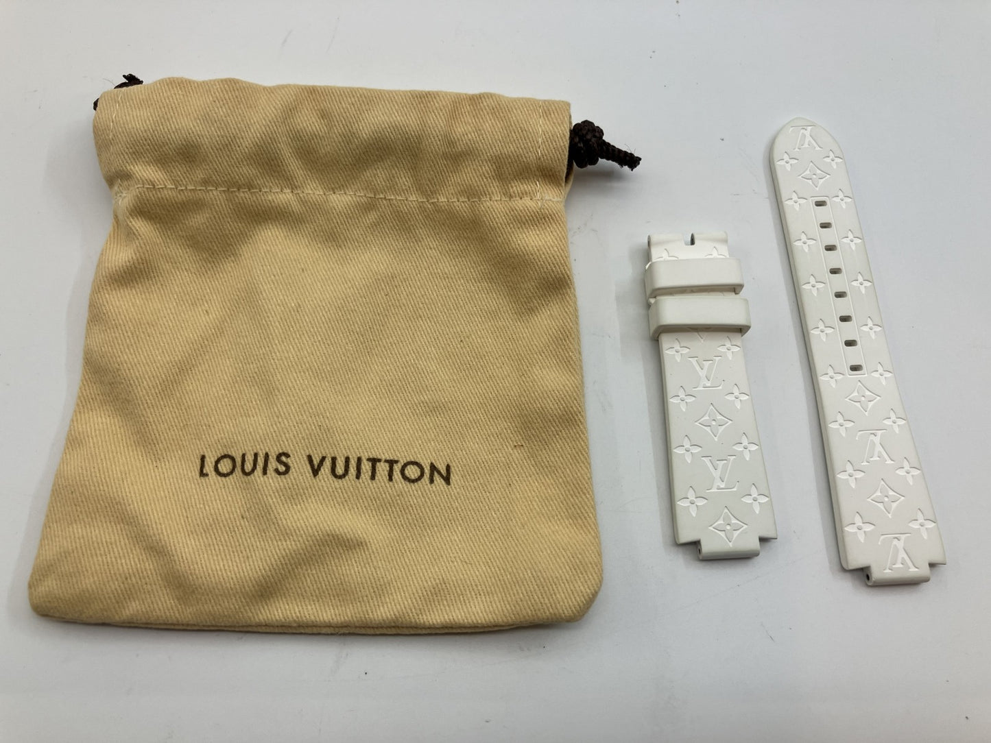 LOUIS VUITTON Monogram Rubber Strap for Tambour, Lug Width 1.2cm, White, Comes with Bag, Free Shipping 