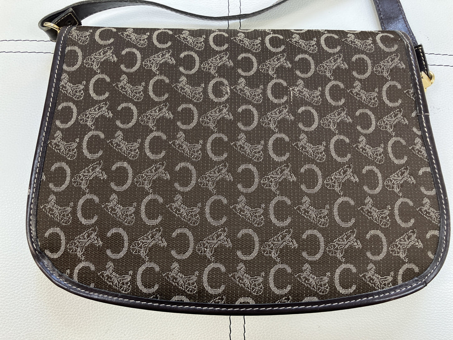 CELINE C Macadam Horse Carriage Flap Shoulder Bag Brown Jacquard Italy