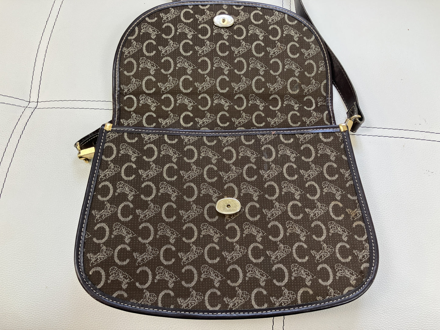 CELINE C Macadam Horse Carriage Flap Shoulder Bag Brown Jacquard Italy