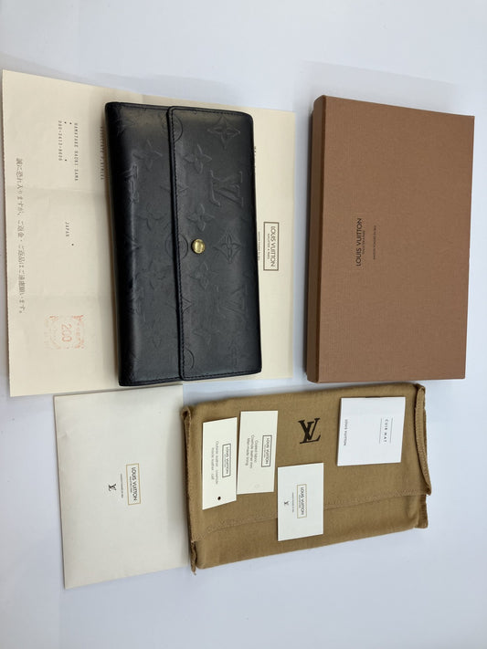 LOUIS VUITTON Long Wallet Monogram Mat Porte Tresor International M65102 Black/Ardoise Made in France Box Dust Bag Receipt