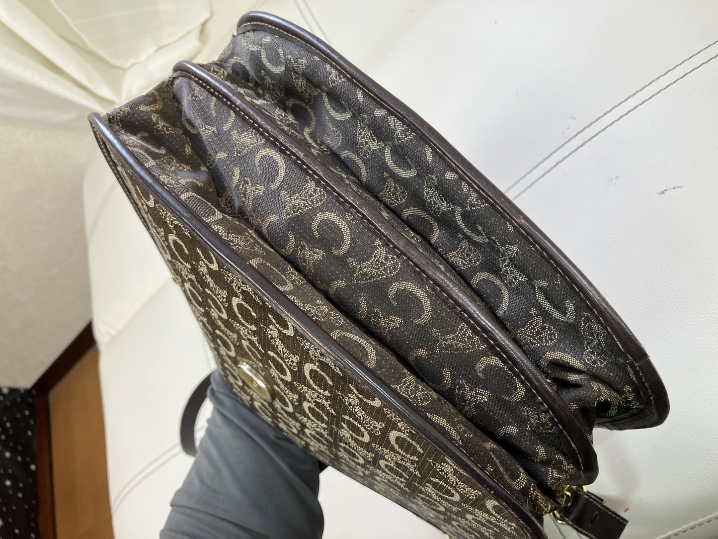 CELINE C Macadam Horse Carriage Flap Shoulder Bag Brown Jacquard Italy