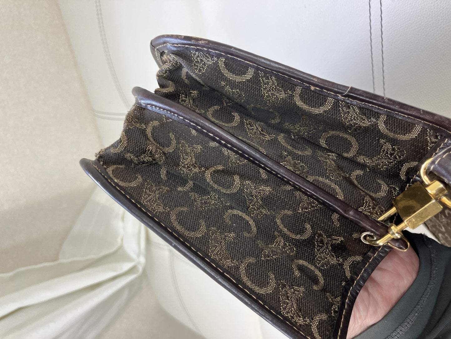 CELINE C Macadam Horse Carriage Flap Shoulder Bag Brown Jacquard Italy