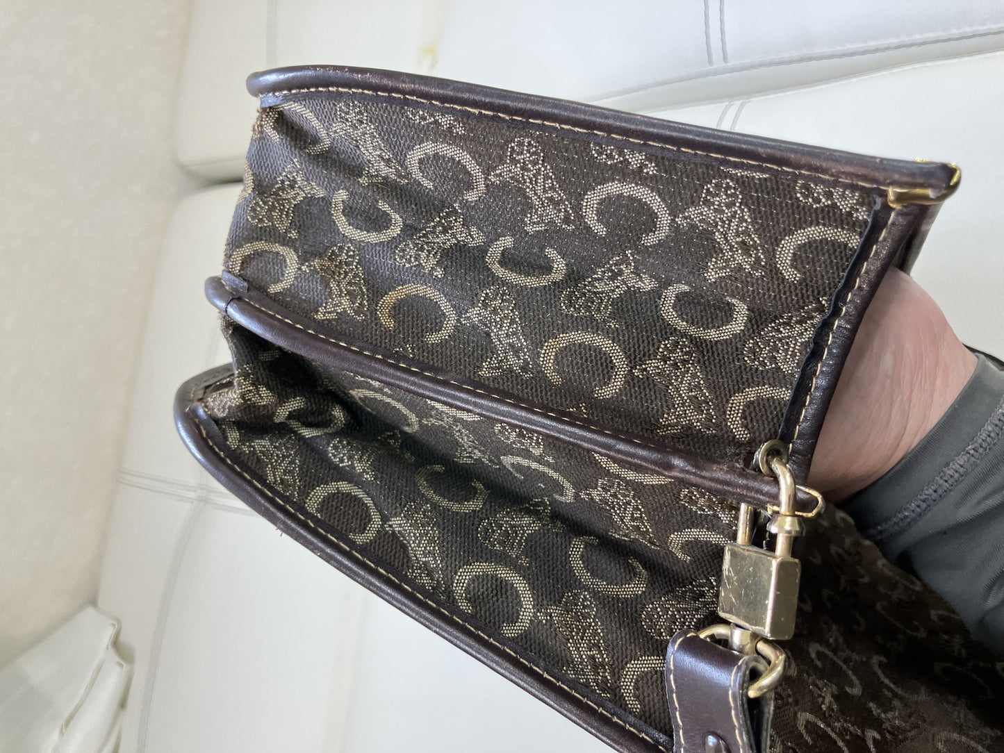 CELINE C Macadam Horse Carriage Flap Shoulder Bag Brown Jacquard Italy
