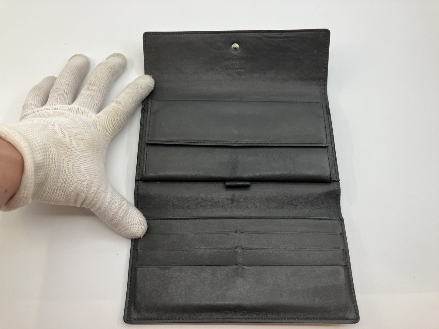 LOUIS VUITTON Long Wallet Monogram Mat Porte Tresor International M65102 Black/Ardoise Made in France Box Dust Bag Receipt