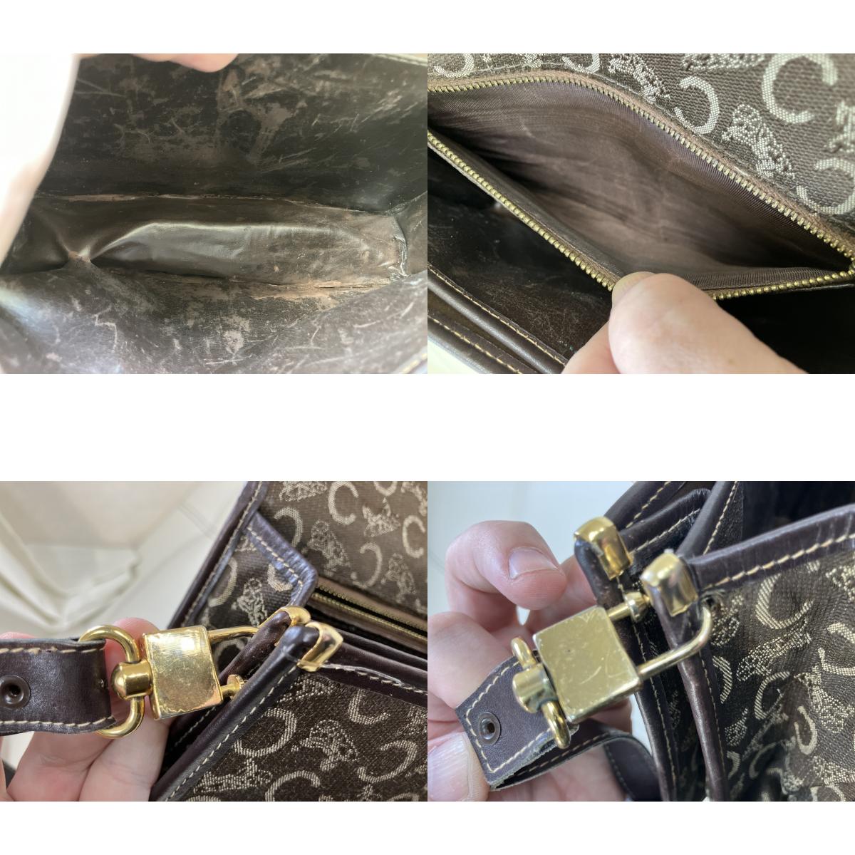 CELINE C Macadam Horse Carriage Flap Shoulder Bag Brown Jacquard Italy