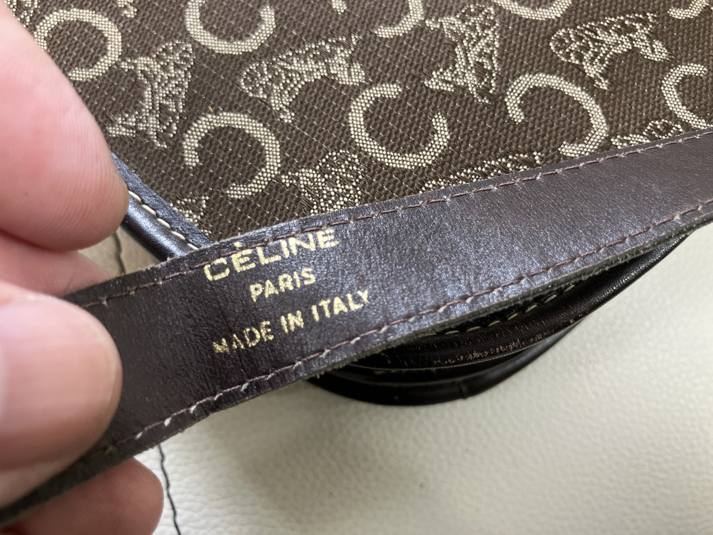 CELINE C Macadam Horse Carriage Flap Shoulder Bag Brown Jacquard Italy