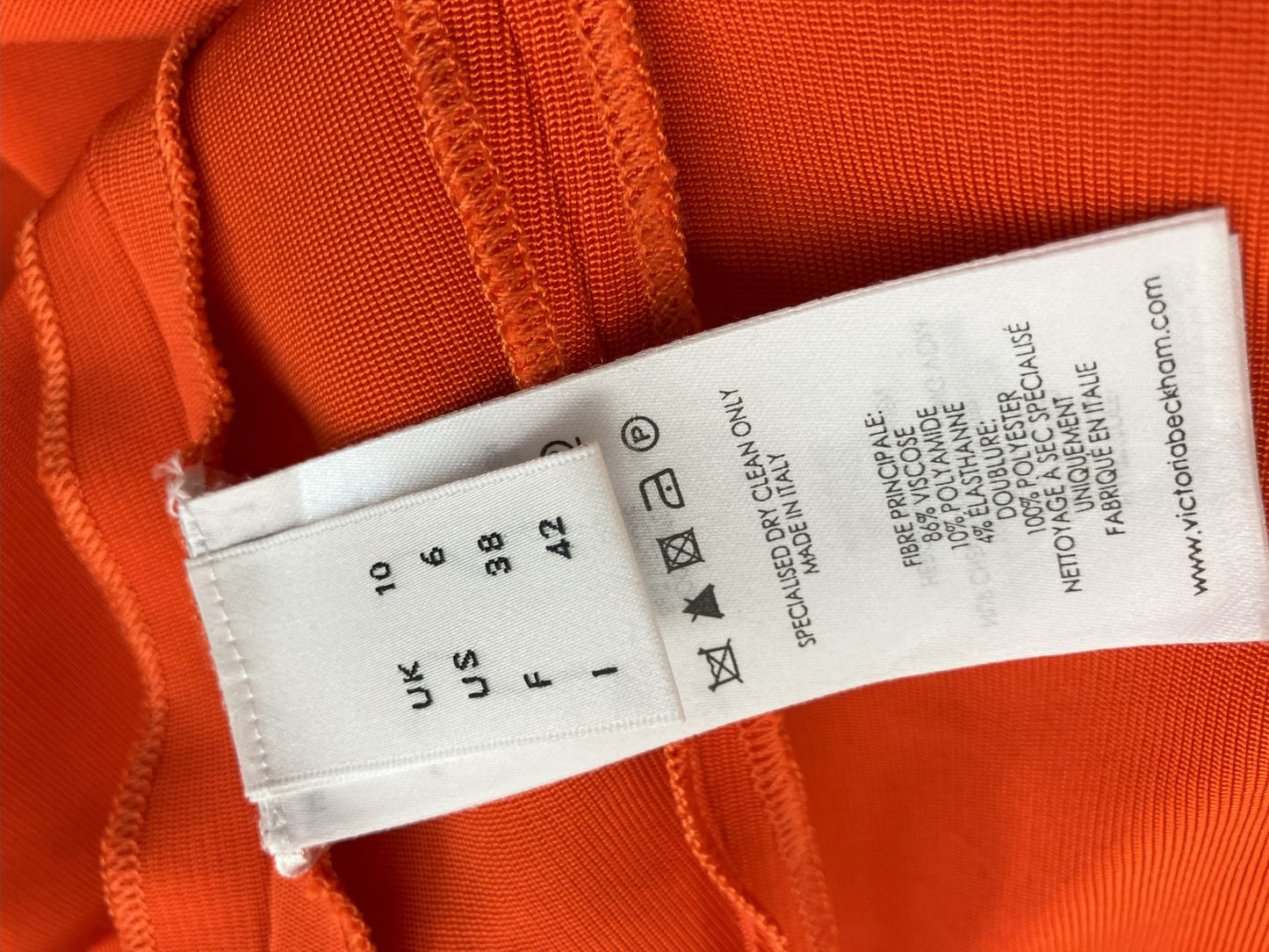Victoria Beckham Orange Bodycon Midi Dress Off Shoulder Italy Size 42 Free Ship