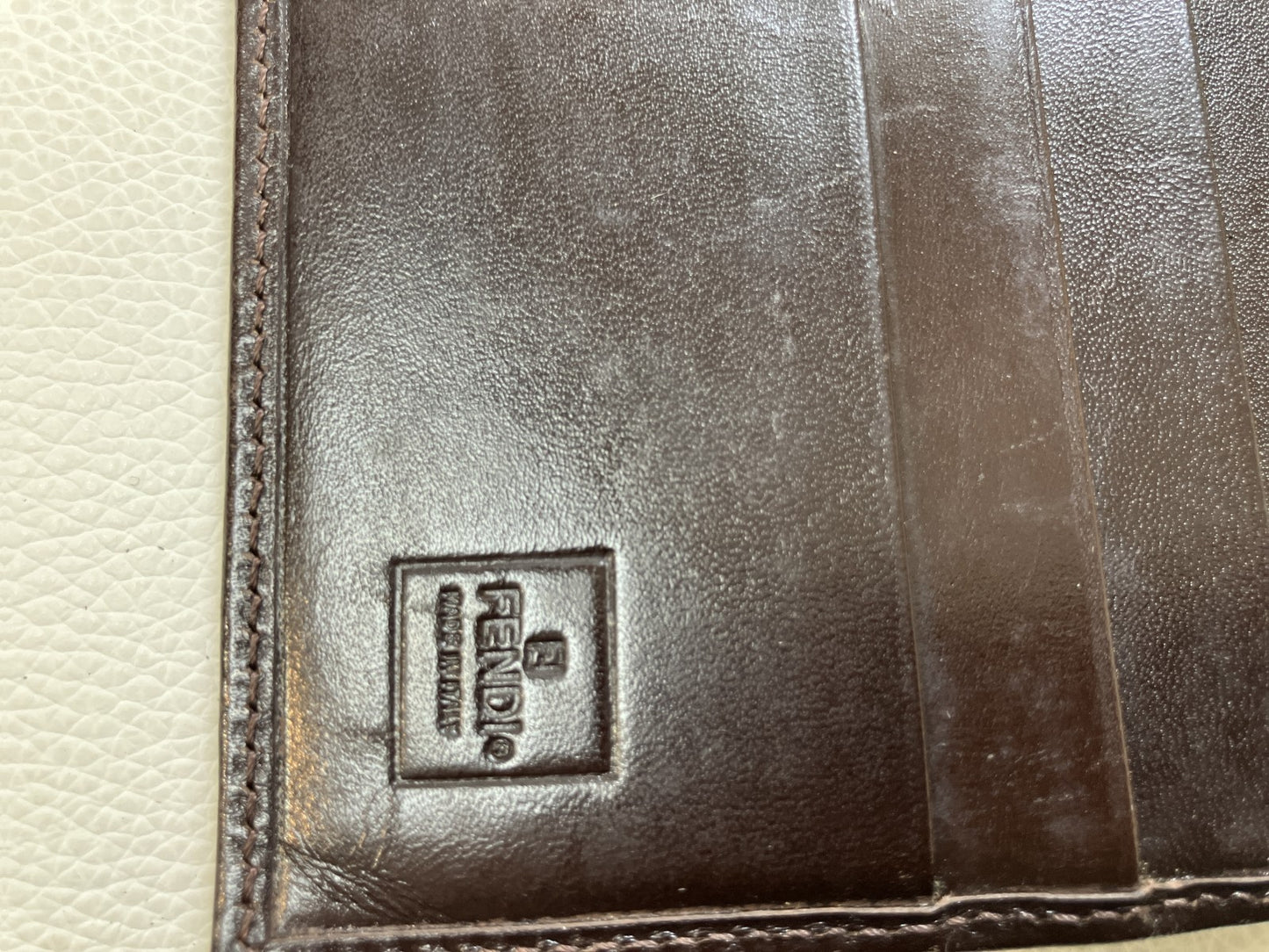 FENDI Zucca Canvas Leather Long Wallet Brown FF Logo Snap Italy Vintage