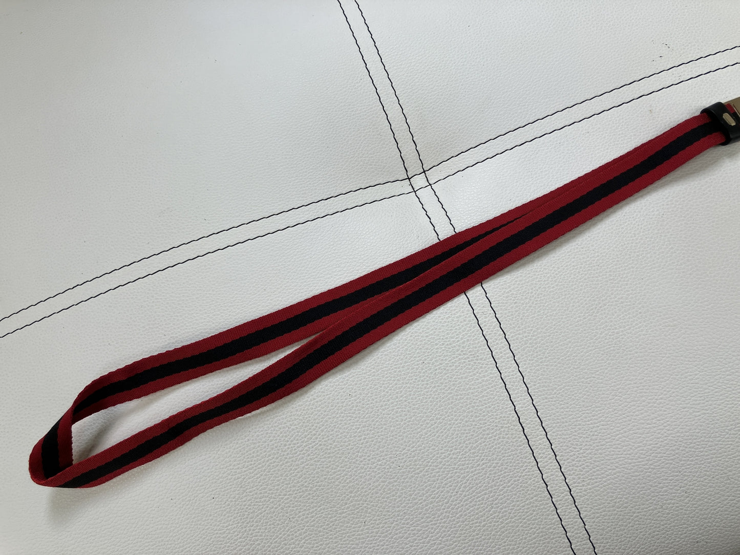 GUCCI Web Stripe Lanyard Neck Strap Red Black Key Ring 039/2194 Made in Italy