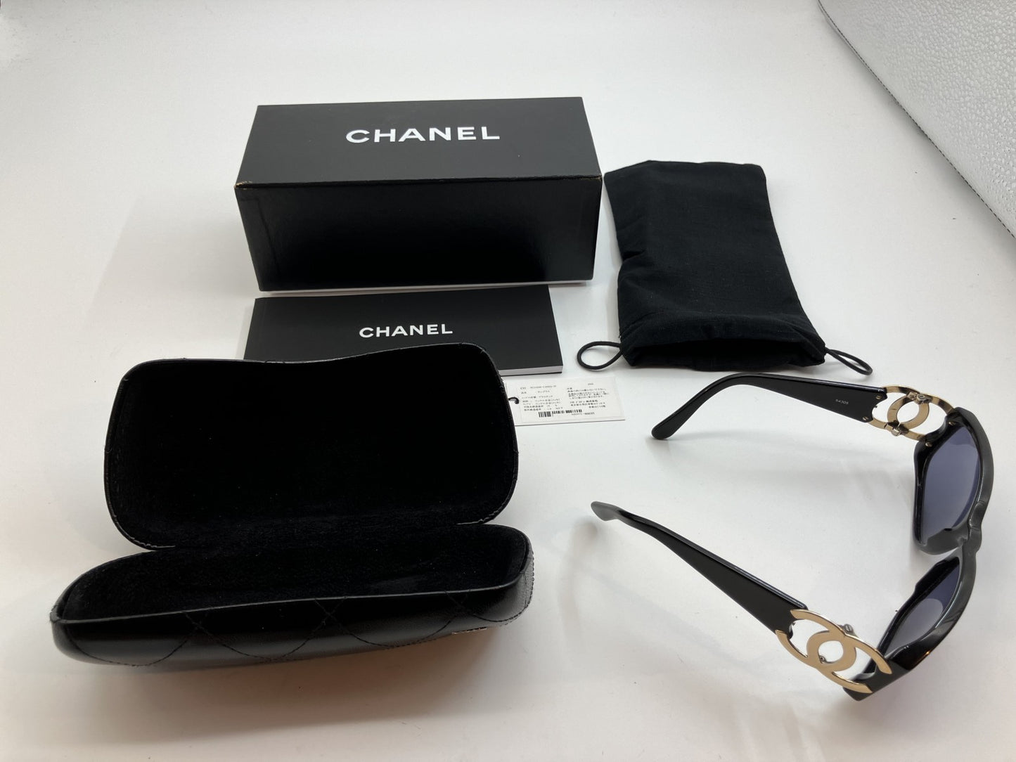 CHANEL Sunglasses 94305 Black Box Case Bag Included Free Shipping 