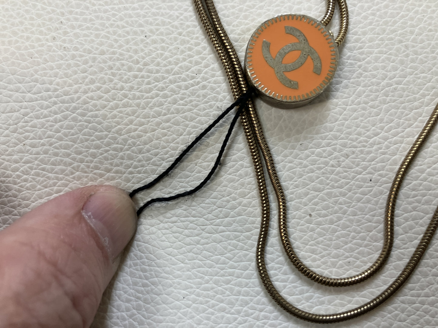 CHANEL 03P Coco Mark Orange Gold Phone Neck Strap Lanyard Vintage 2003