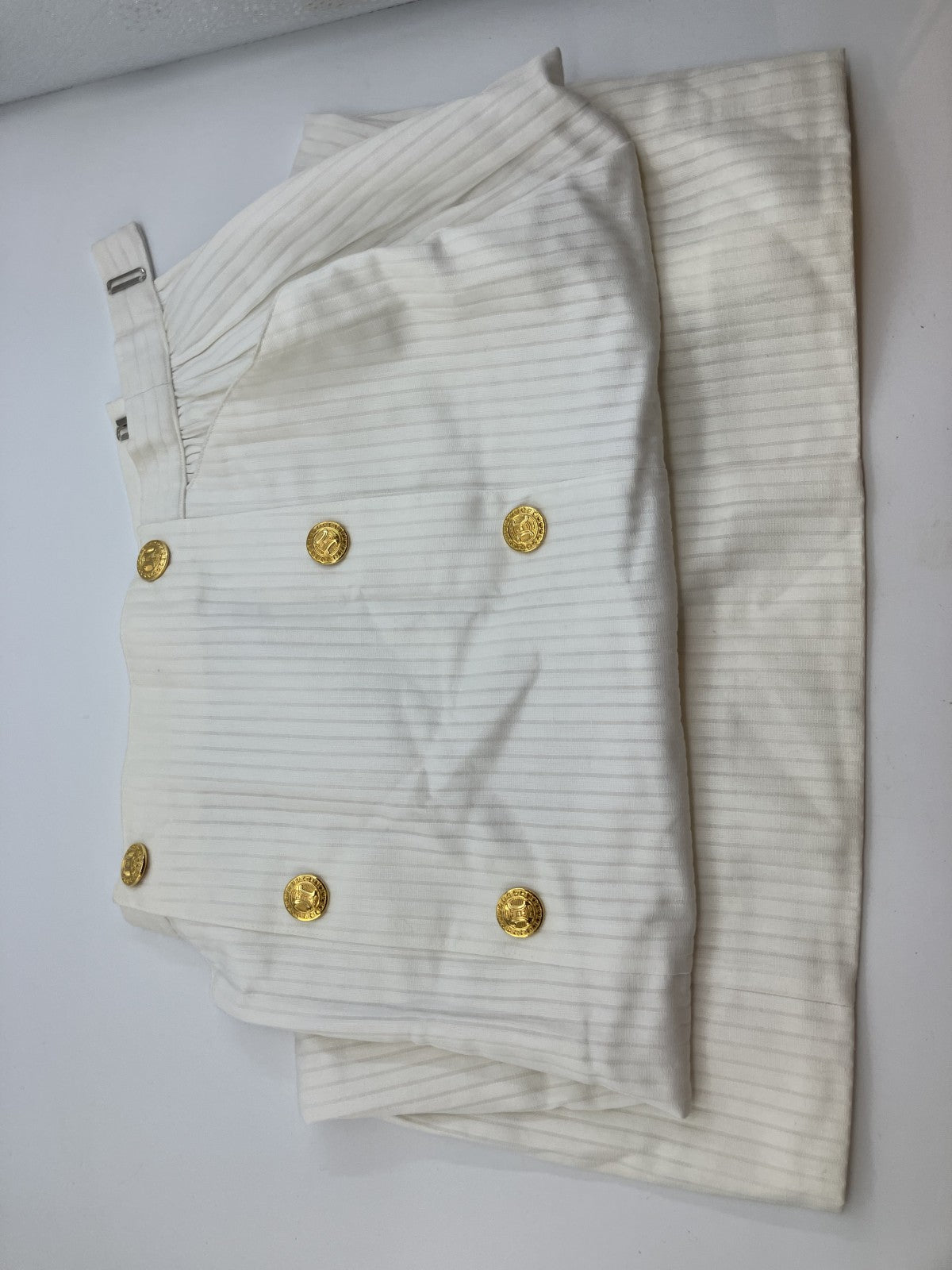 CELINE Paris White Cotton Skirt Gold Buttons Made in France Size M, J FIESTA