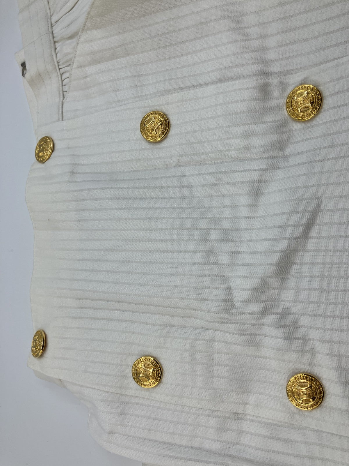 CELINE Paris White Cotton Skirt Gold Buttons Made in France Size M, J FIESTA