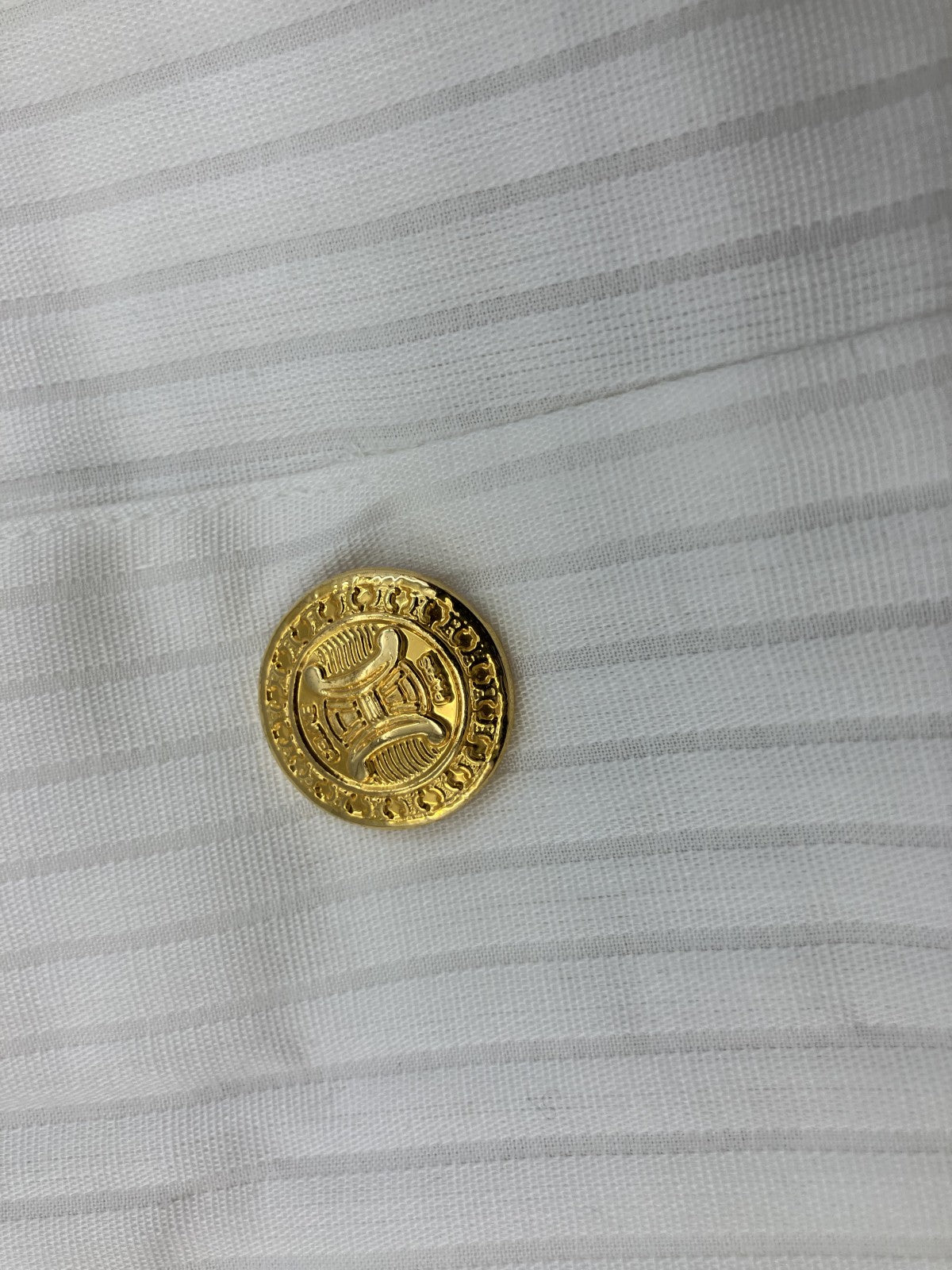 CELINE Paris White Cotton Skirt Gold Buttons Made in France Size M, J FIESTA