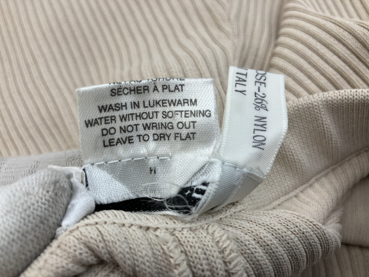 CELINE Paris Flare Pants Ecru Beige Rib Knit High Waist Pull-On Size 36 Made in Italy