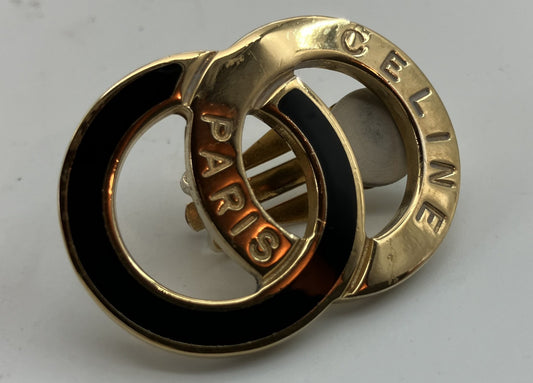 Celine Circle Earrings 3.5 x 2.5 cm (1.38 x 0.98 inch), one side only Gold & Black