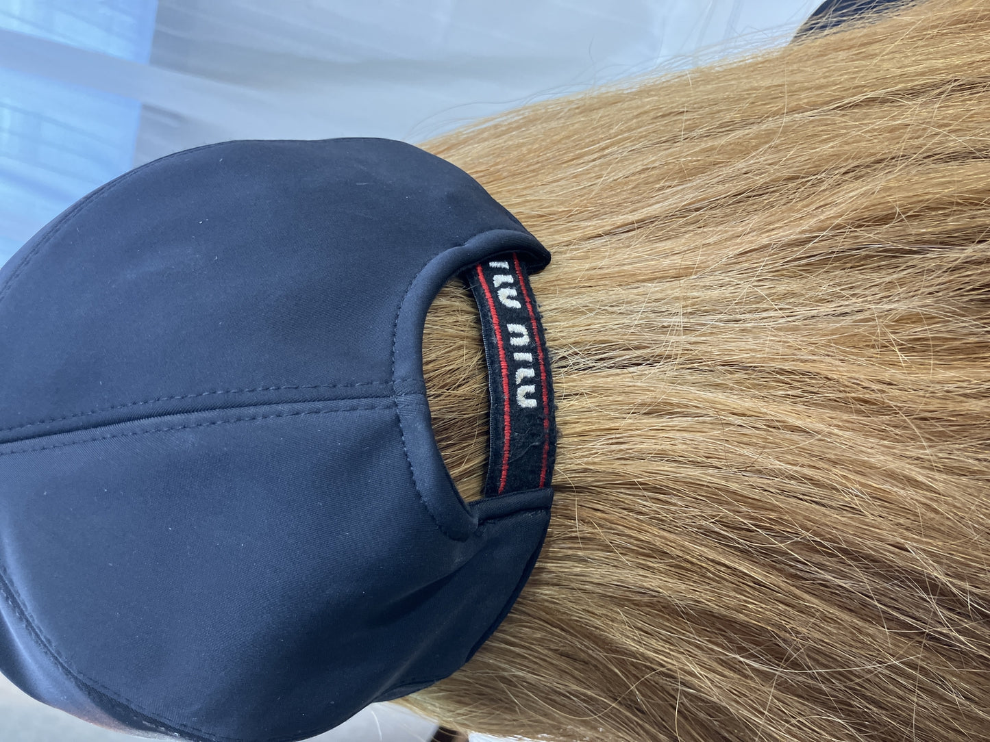 MIU MIU Club Glitter Logo Patch Nylon Baseball Cap Black Size S Italy