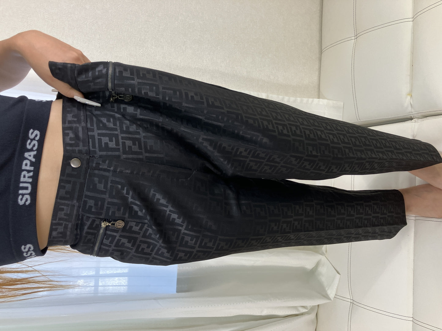 FENDI Jeans Zucca FF Logo Pants Women's XL Black Made in Italy