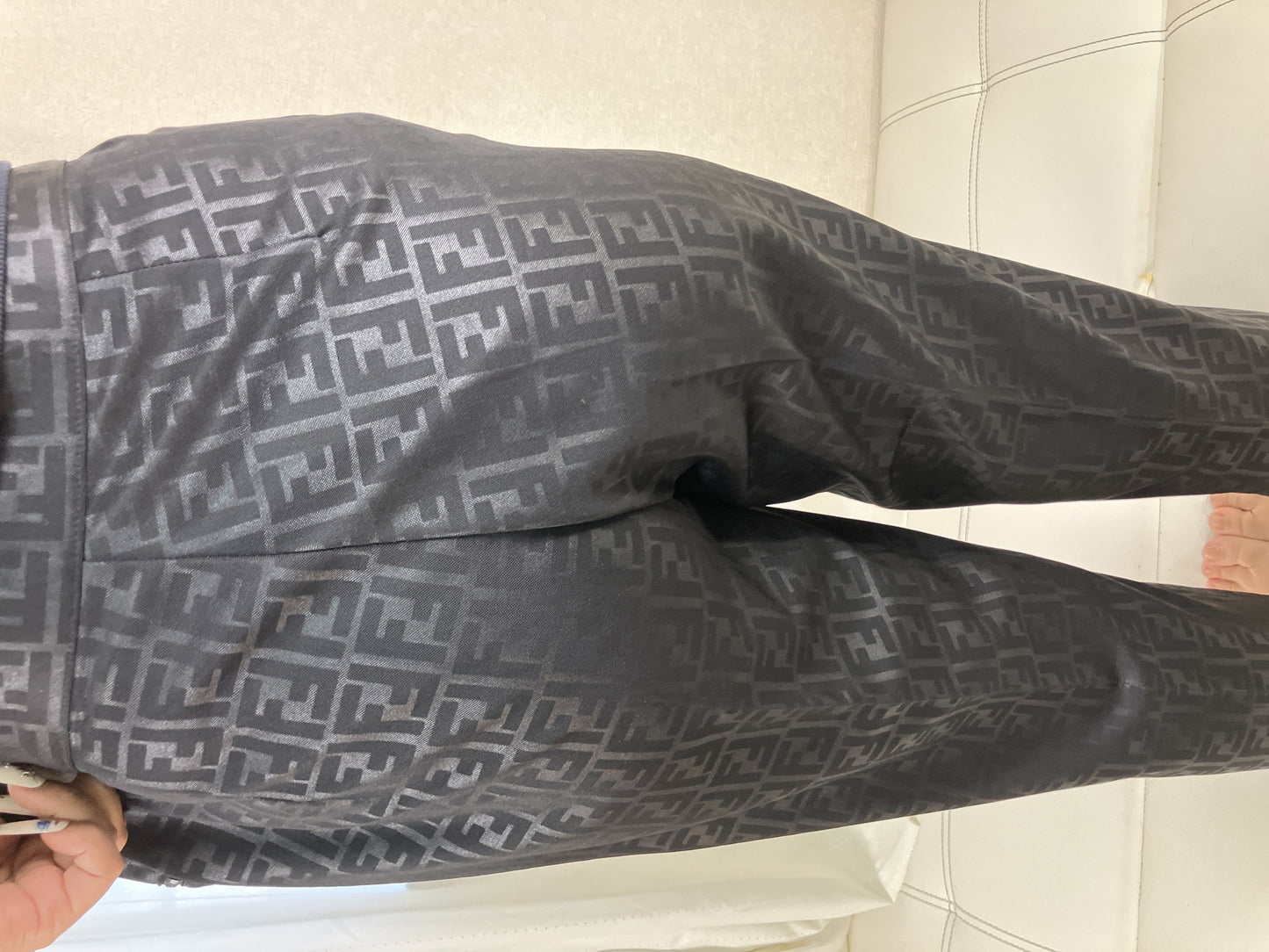 FENDI Jeans Zucca FF Logo Pants Women's XL Black Made in Italy