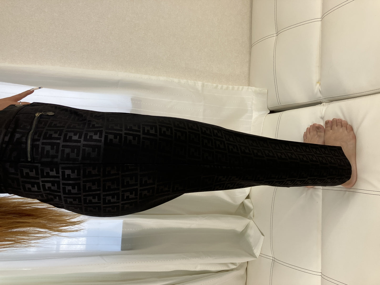 FENDI Jeans Zucca FF Logo Pants Women's XL Black Made in Italy
