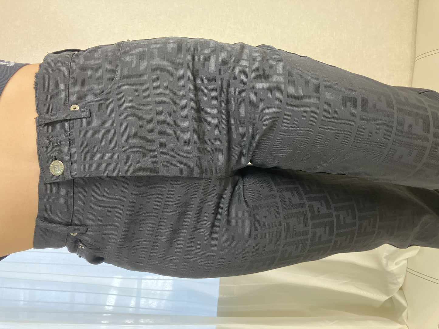 FENDI Jeans Zucca FF Monogram Black Jacquard Pants Women's Size 46 Italy