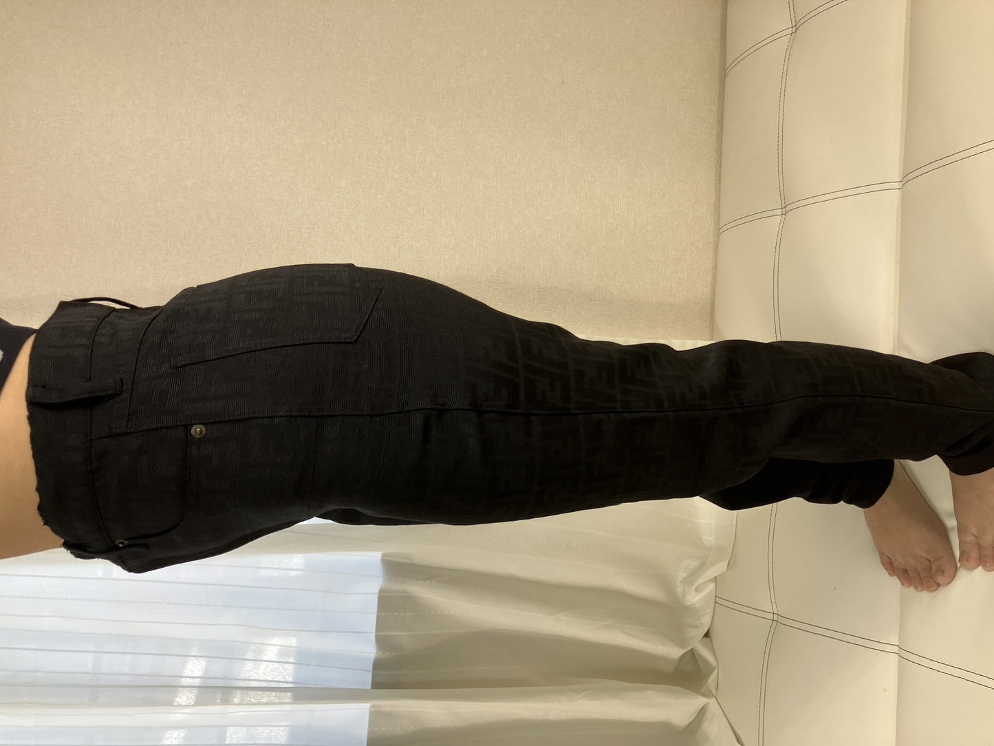 FENDI Jeans Zucca FF Monogram Black Jacquard Pants Women's Size 46 Italy