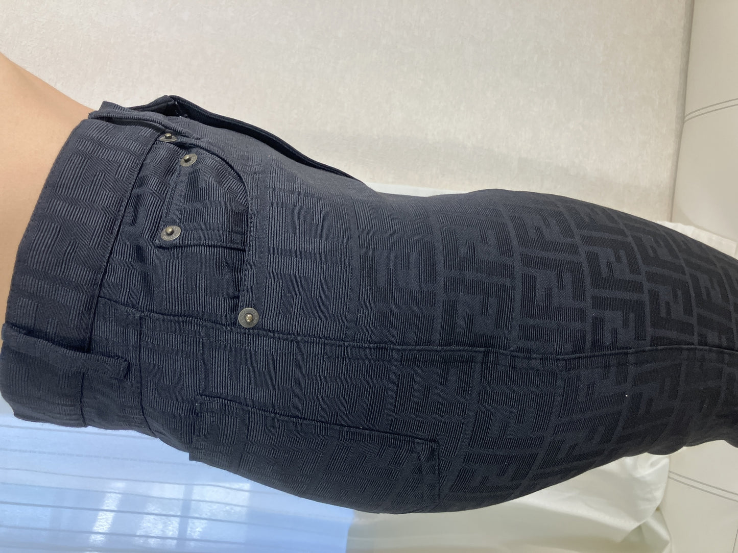 FENDI Jeans Zucca FF Monogram Black Jacquard Pants Women's Size 46 Italy