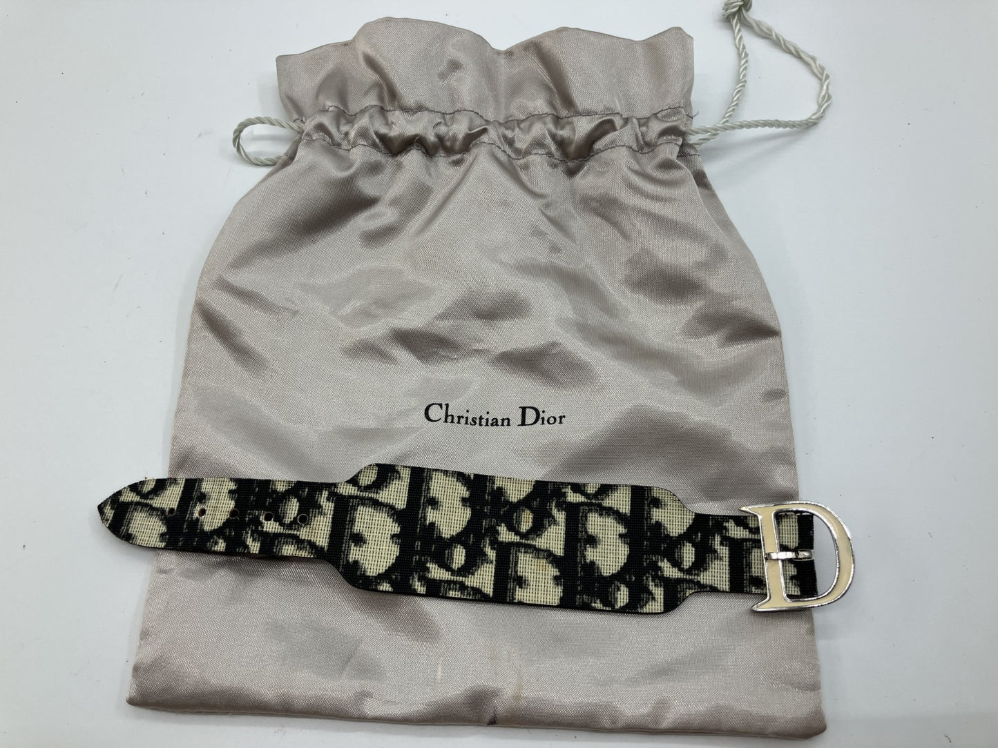 Christian Dior Oblique Trotter Canvas Bracelet D Buckle Wristband w/ Dust Bag
