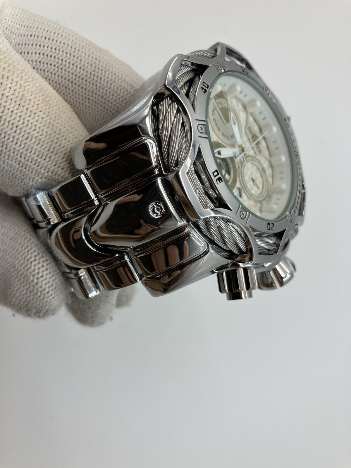 Invicta Men’s 60mm Big Face Chronograph Watch – Stainless Steel Silver, 17cm Wrist, 6 Extra Links, Box – Japan Seller