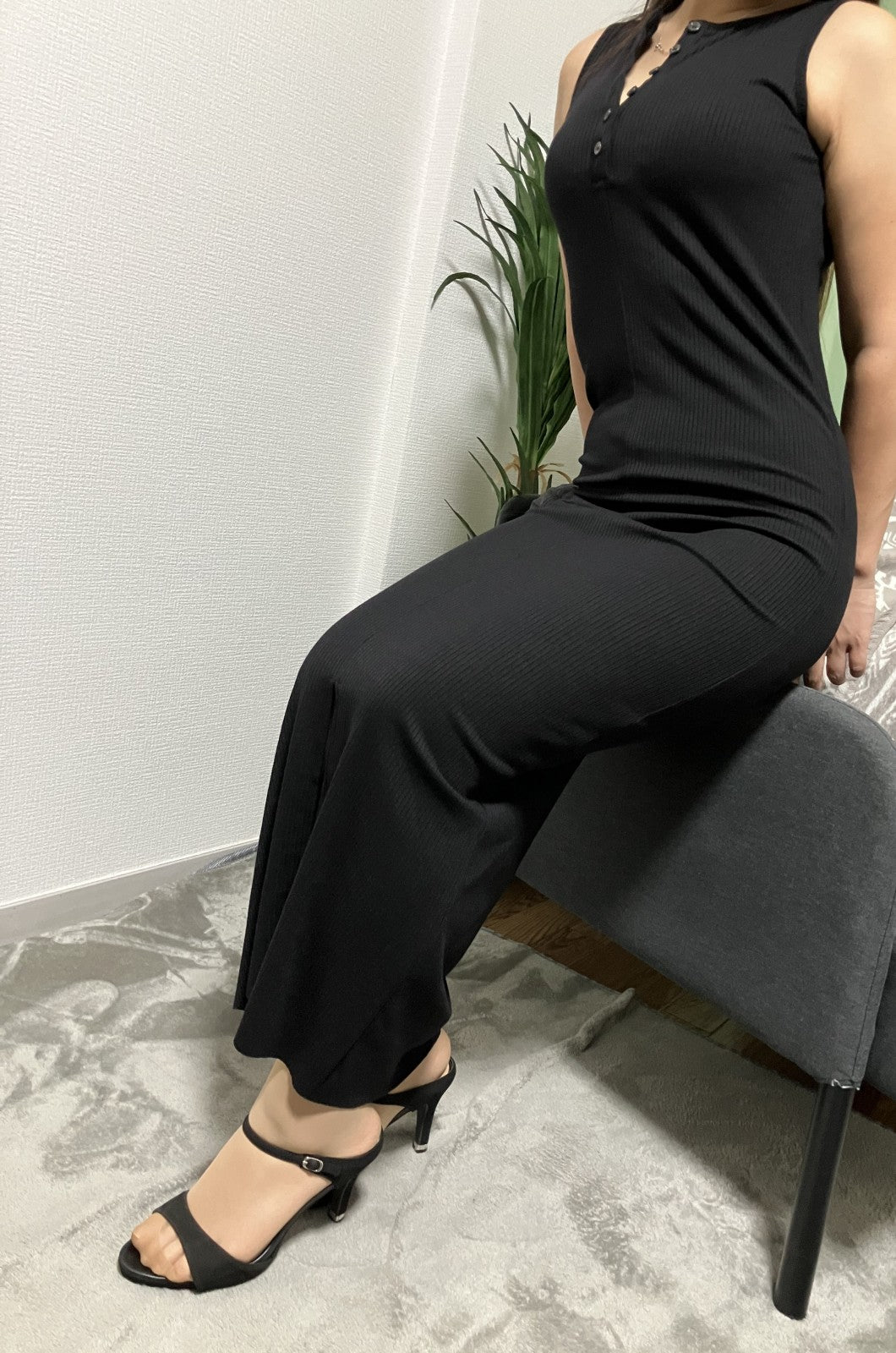 Bonjour Sagan black long dress, ribbed material, 11.8" slit, stretch material, padded, sleeveless, beautiful silhouette, worn image included, unused with tags, 5% follow ,