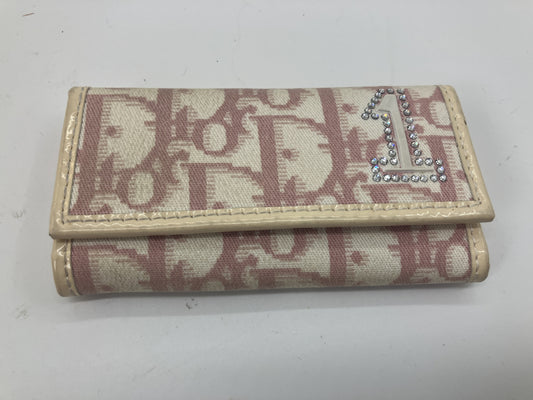 Christian Dior Trotter Pink Canvas 4-Key Holder Rhinestone Made in Italy