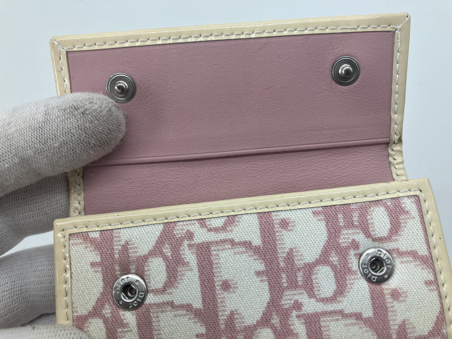 Christian Dior Trotter Pink Canvas 4-Key Holder Rhinestone Made in Italy