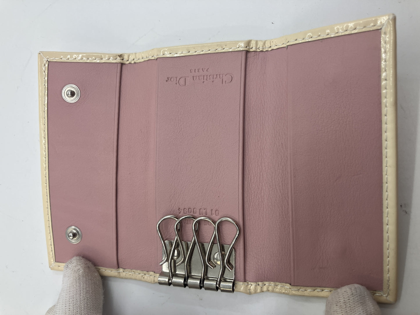 Christian Dior Trotter Pink Canvas 4-Key Holder Rhinestone Made in Italy