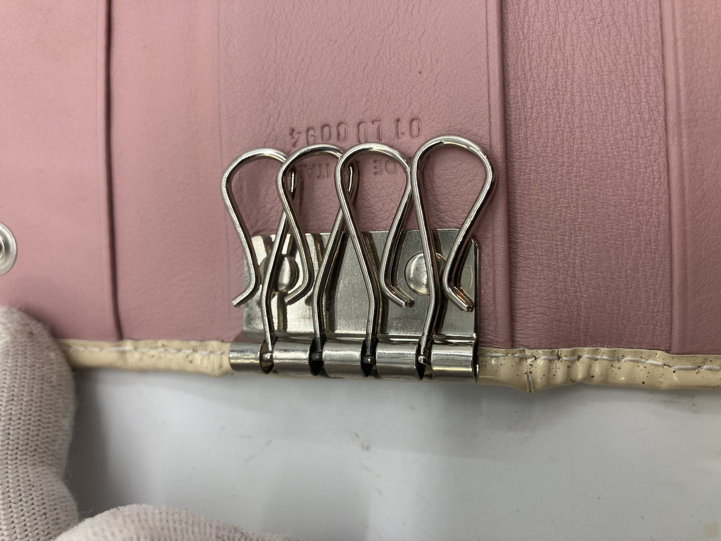 Christian Dior Trotter Pink Canvas 4-Key Holder Rhinestone Made in Italy