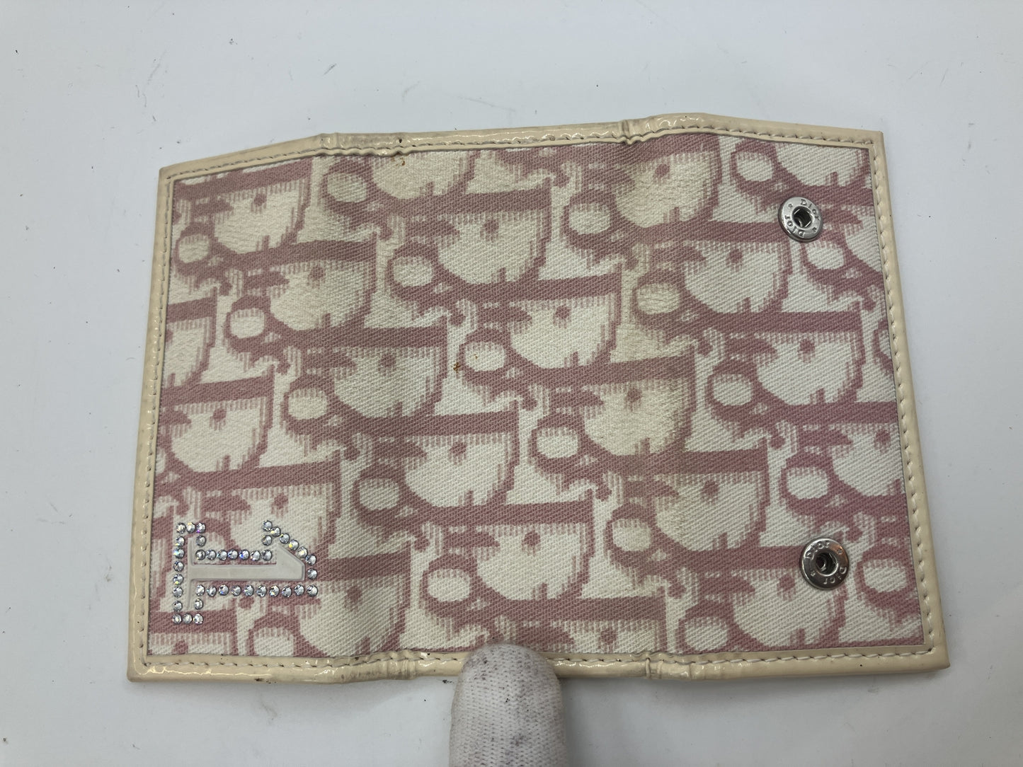 Christian Dior Trotter Pink Canvas 4-Key Holder Rhinestone Made in Italy