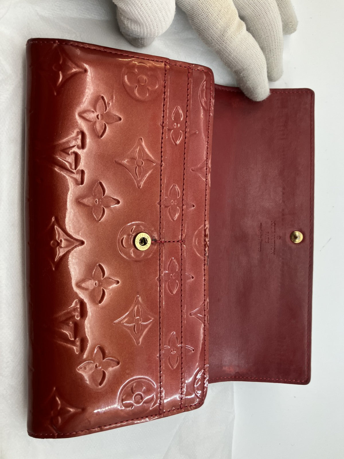 LOUIS VUITTON Monogram Vernis Portefeuille Sarah Long Wallet Red Patent Leather TS1162 Made in France