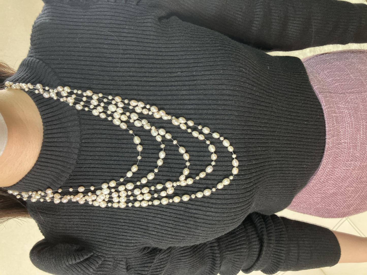 Freshwater Pearl Multi Strand Necklace 49cm 3.2-6.0mm Cluster Pearl Silver Clasp Box
