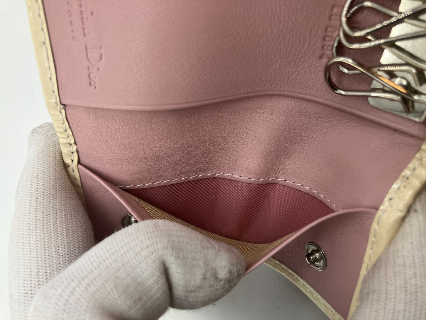 Christian Dior Trotter Pink Canvas 4-Key Holder Rhinestone Made in Italy