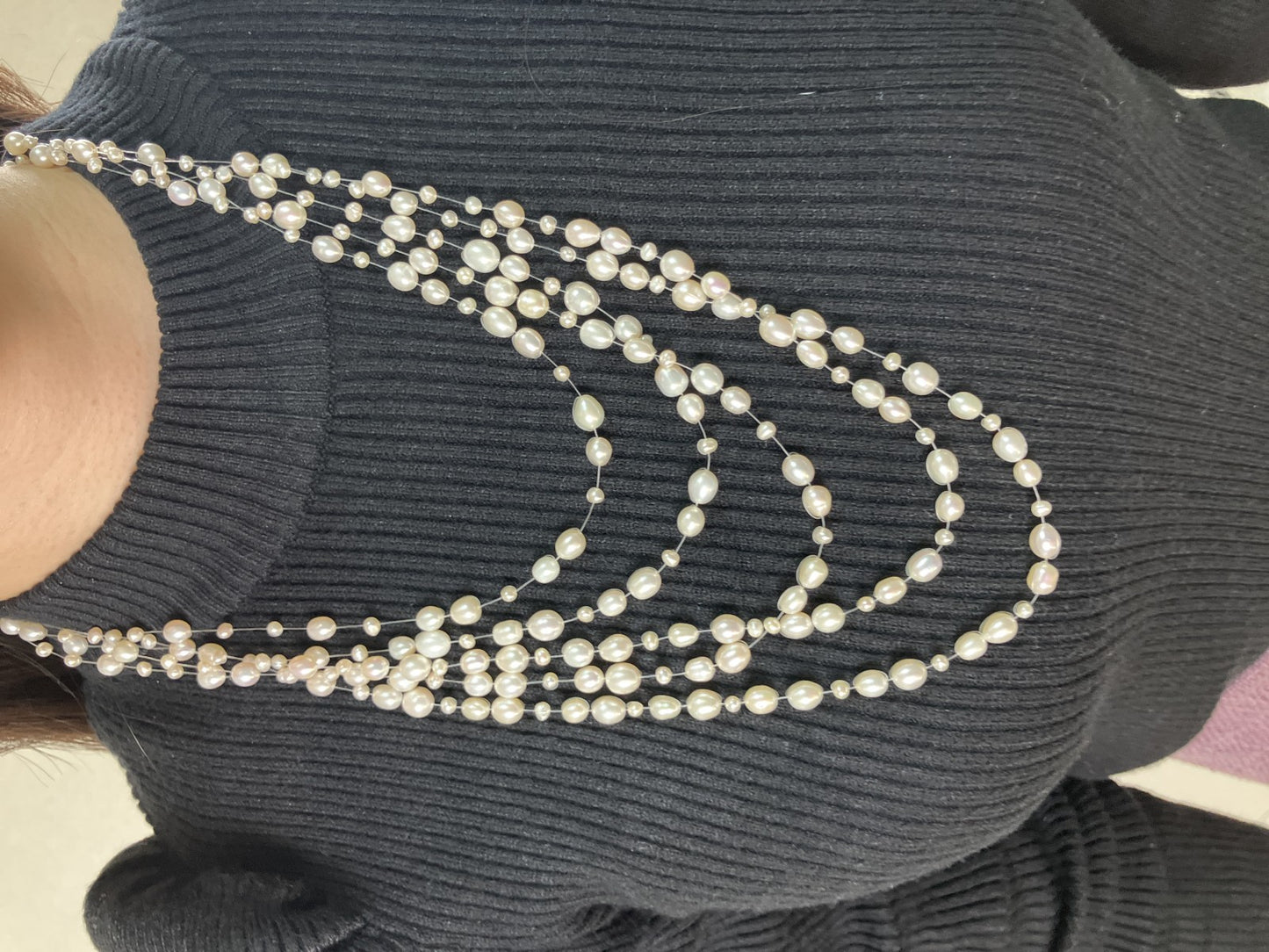 Freshwater Pearl Multi Strand Necklace 49cm 3.2-6.0mm Cluster Pearl Silver Clasp Box