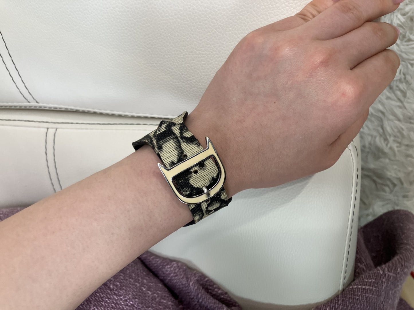 Christian Dior Oblique Trotter Canvas Bracelet D Buckle Wristband w/ Dust Bag
