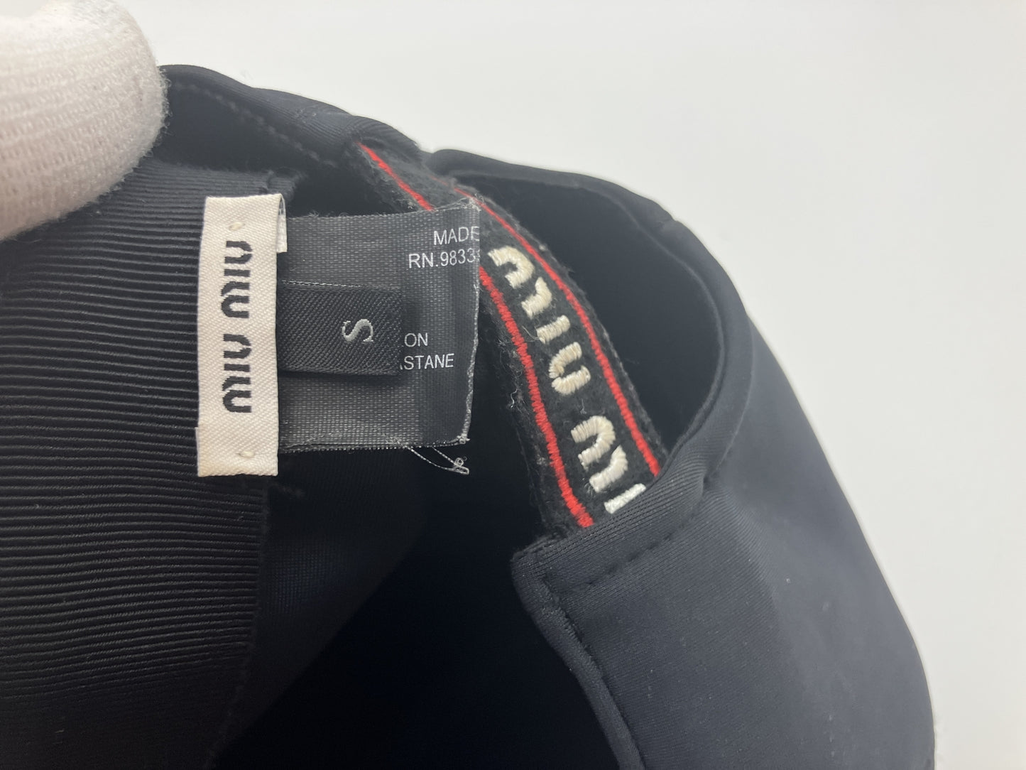 MIU MIU Club Glitter Logo Patch Nylon Baseball Cap Black Size S Italy