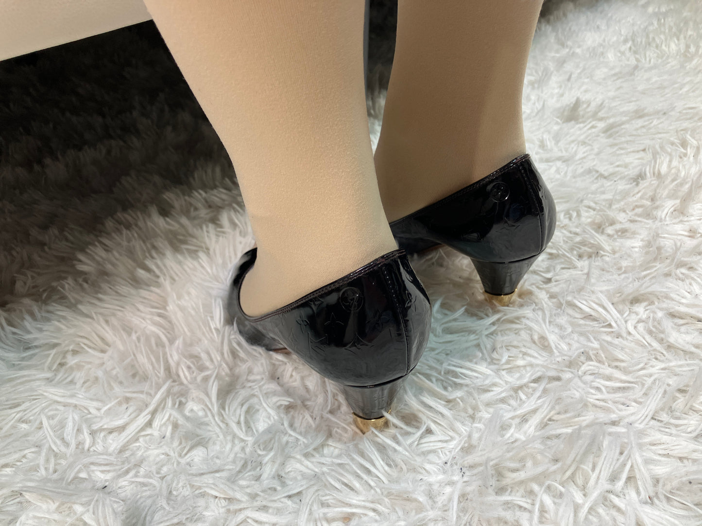 Louis Vuitton 09 Patent Leather Open Toe Pumps US 5.5/8.86 inch Black MA0079 Monogram Box Bag and Lift