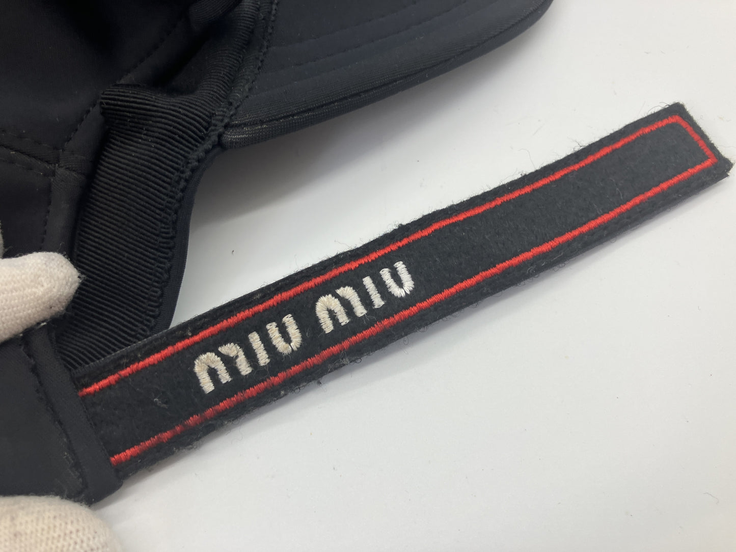 MIU MIU Club Glitter Logo Patch Nylon Baseball Cap Black Size S Italy