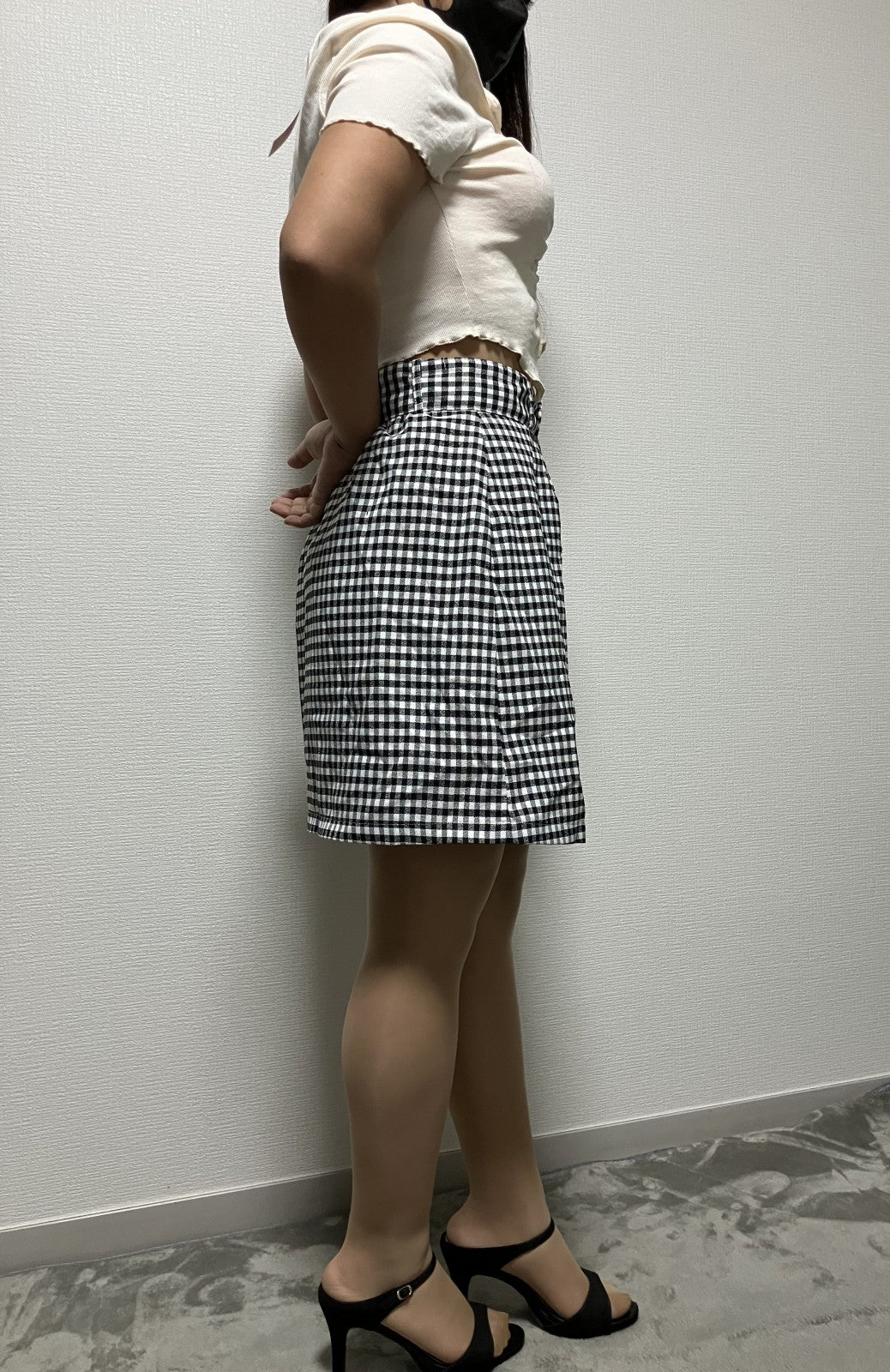 [Beautiful item] SHEIN top and gingham skirt, set-up style, 2-piece set, M-L size,