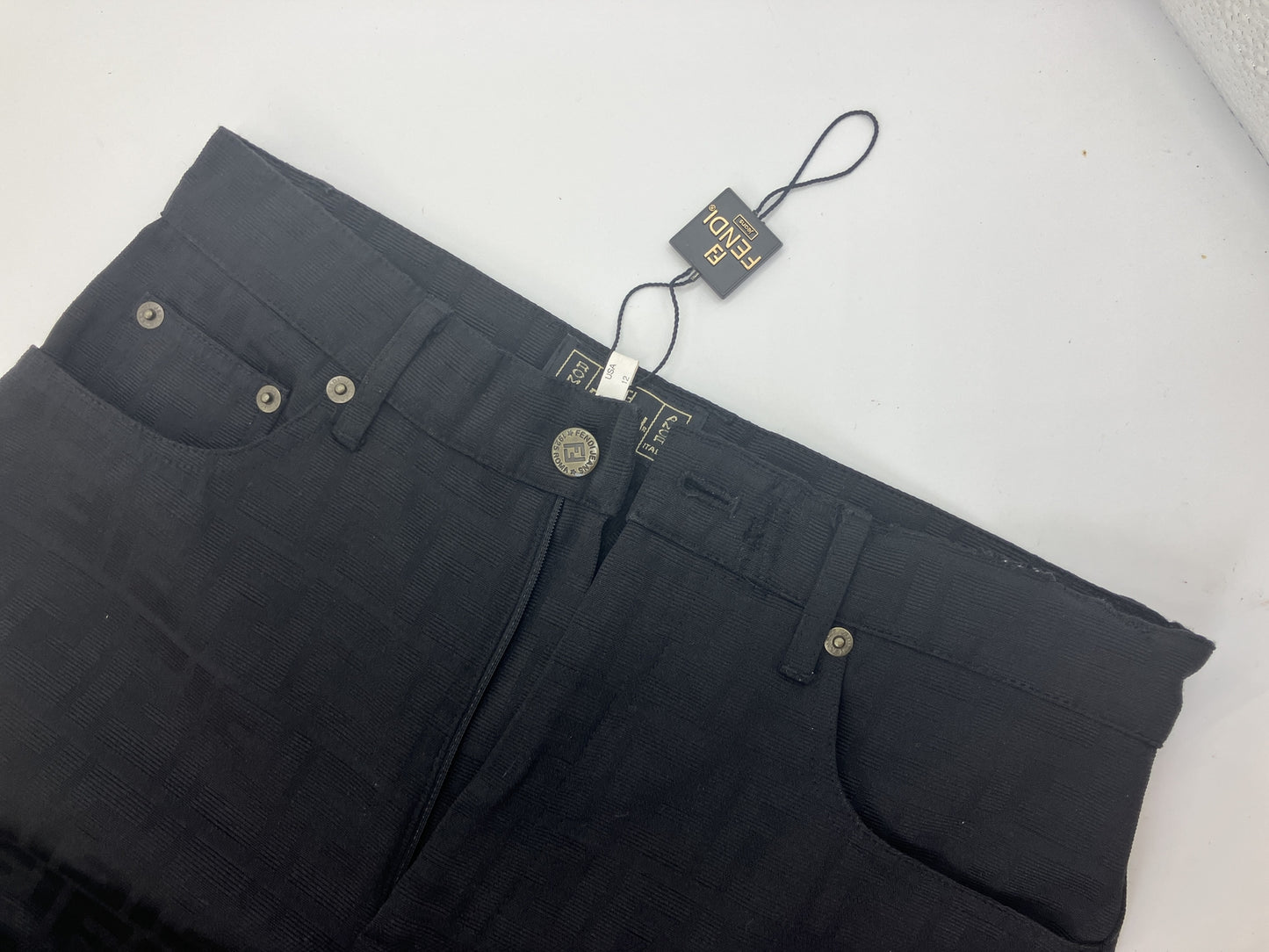 FENDI Jeans Zucca FF Monogram Black Jacquard Pants Women's Size 46 Italy