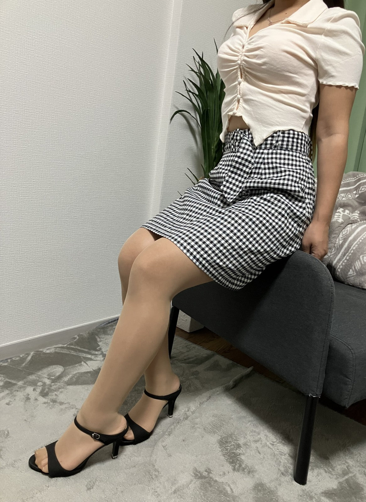 [Beautiful item] SHEIN top and gingham skirt, set-up style, 2-piece set, M-L size,