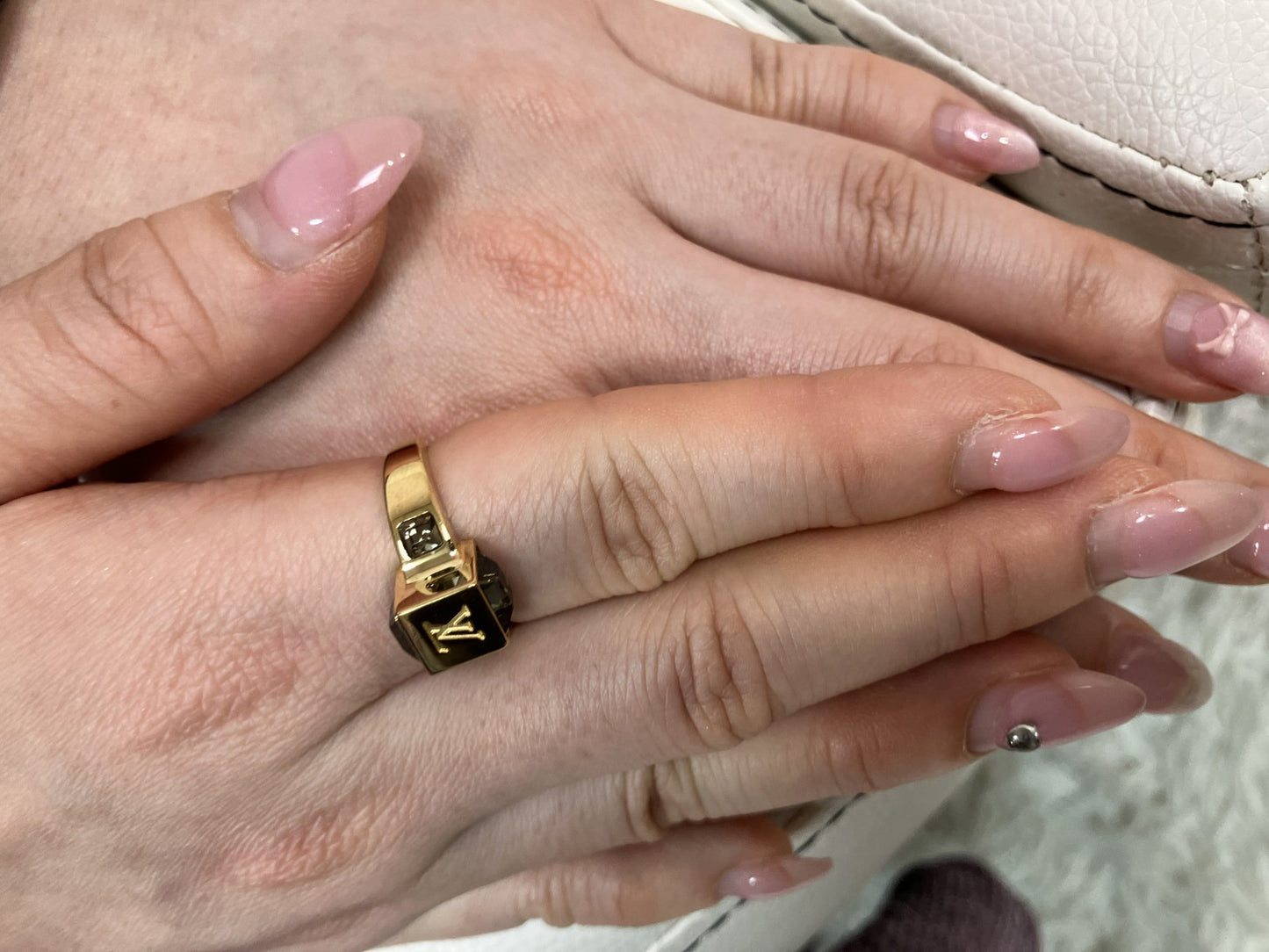 Louis Vuitton Gamble Ring Gold Crystal Black M75426 Size US 5.5 EU 50 JP 10