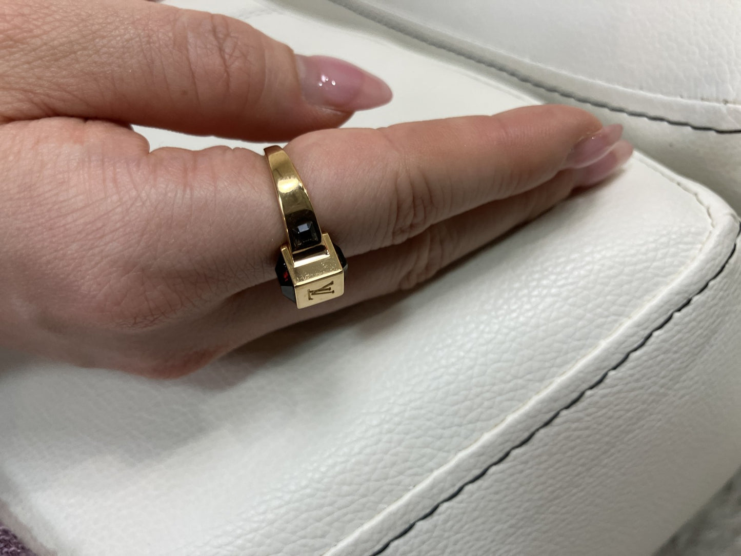 Louis Vuitton Gamble Ring Gold Crystal Black M75426 Size US 5.5 EU 50 JP 10