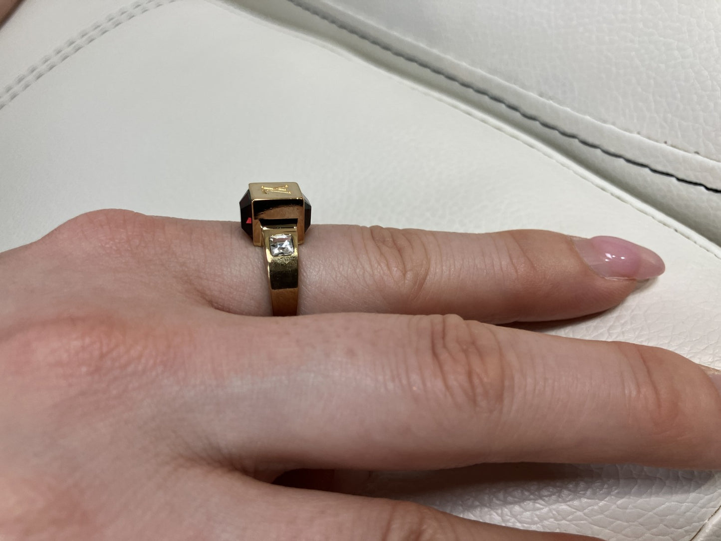 Louis Vuitton Gamble Ring Gold Crystal Black M75426 Size US 5.5 EU 50 JP 10