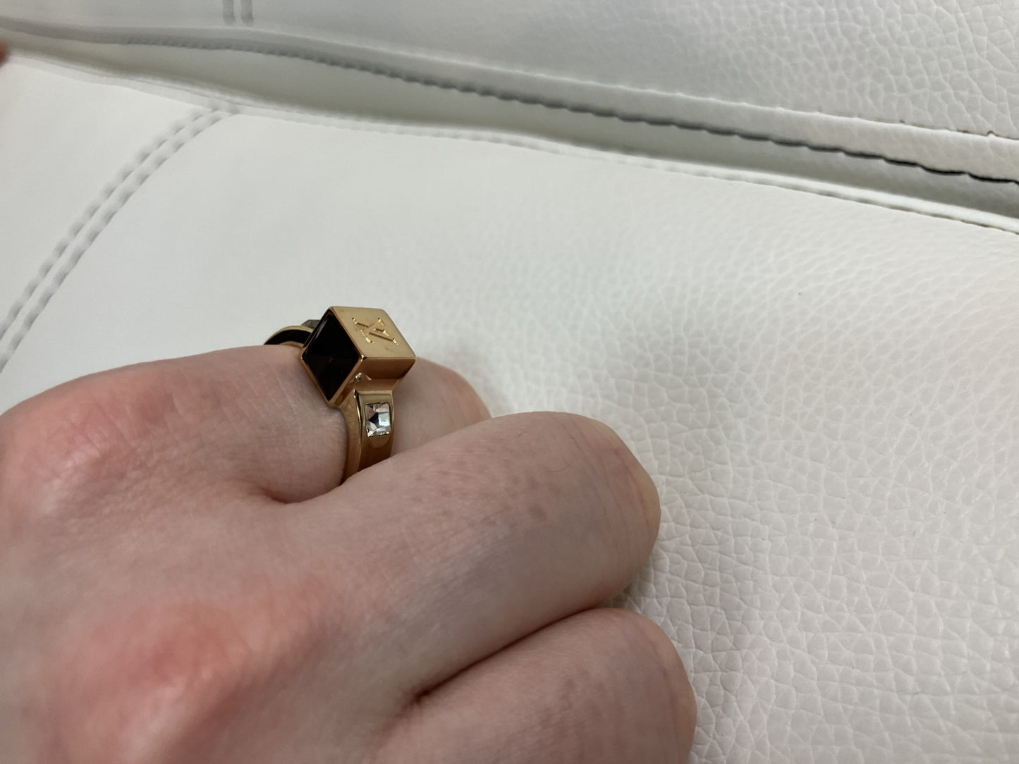 Louis Vuitton Gamble Ring Gold Crystal Black M75426 Size US 5.5 EU 50 JP 10